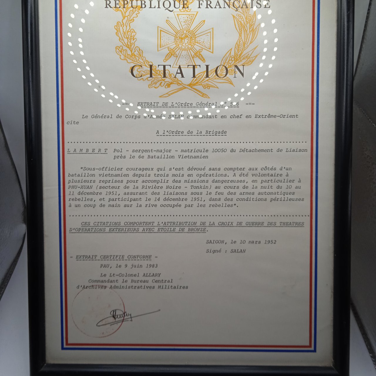 Extrait de citation Indochine  6ème Bat Vietnamien 1983