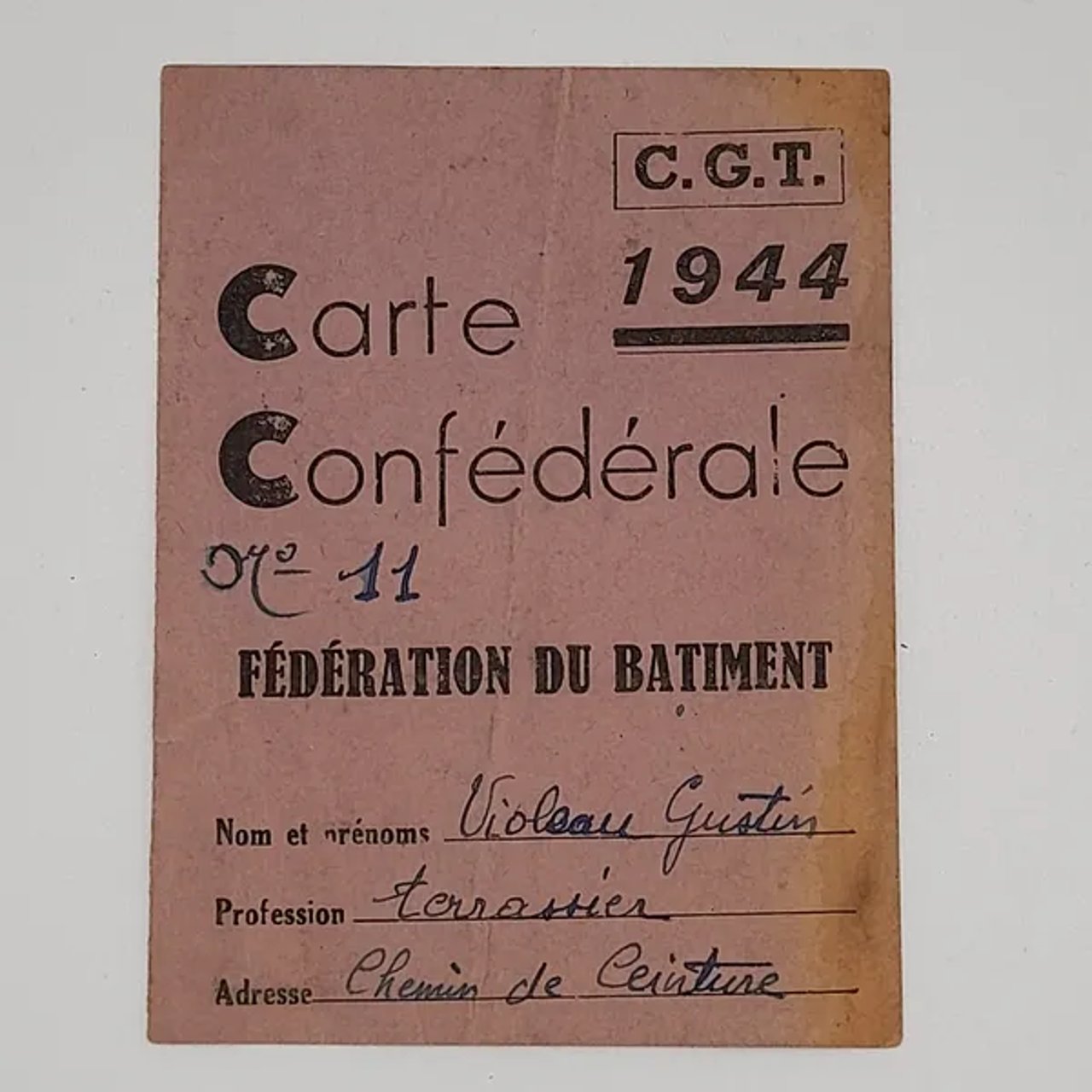 Carte de syndicaliste CGT 1944